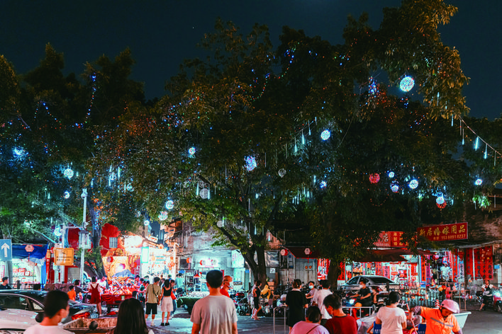     桥东市场附近的“树中秋”美景。