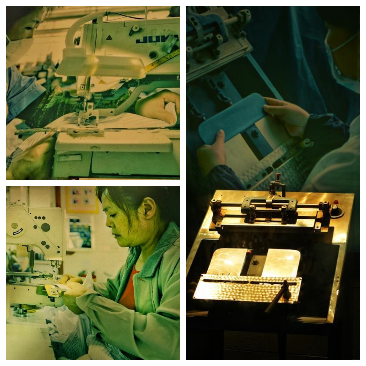 <p>    左上：专用平头锁眼机。    左下：打钮扣机。    右：翻袖机。</p>