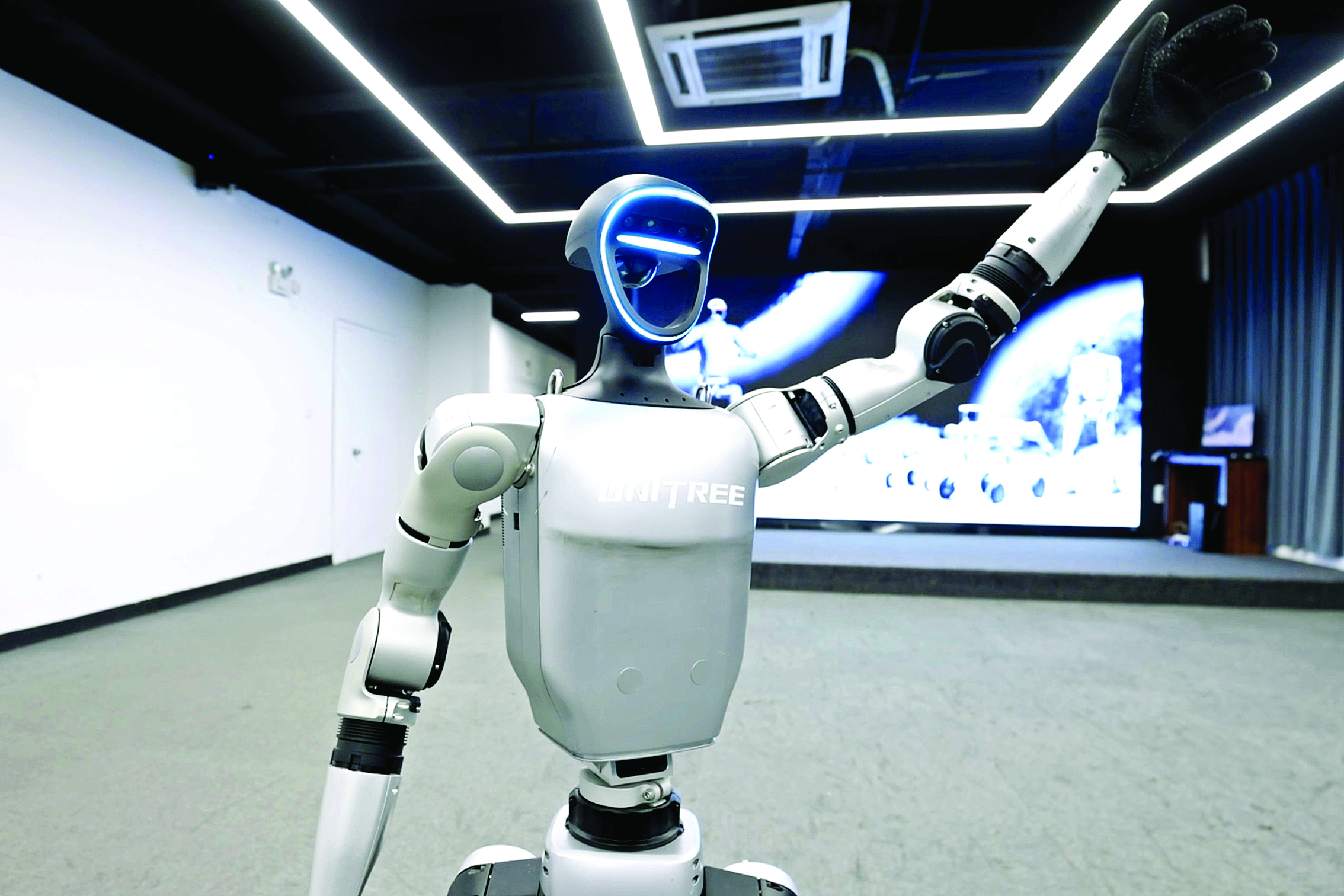     杭州宇树科技有限公司的Unitree G1人形智能体。新华社发