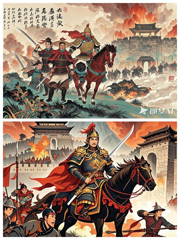 <p>    图上：张家玉与龙门健儿誓死抗清。    制图 惠州日报社AI媒体应用智能实验室    
    图下：战场上生死搏杀的张家玉身中九矢殉国。    制图 惠州日报社AI媒体应用智能实验室</p>