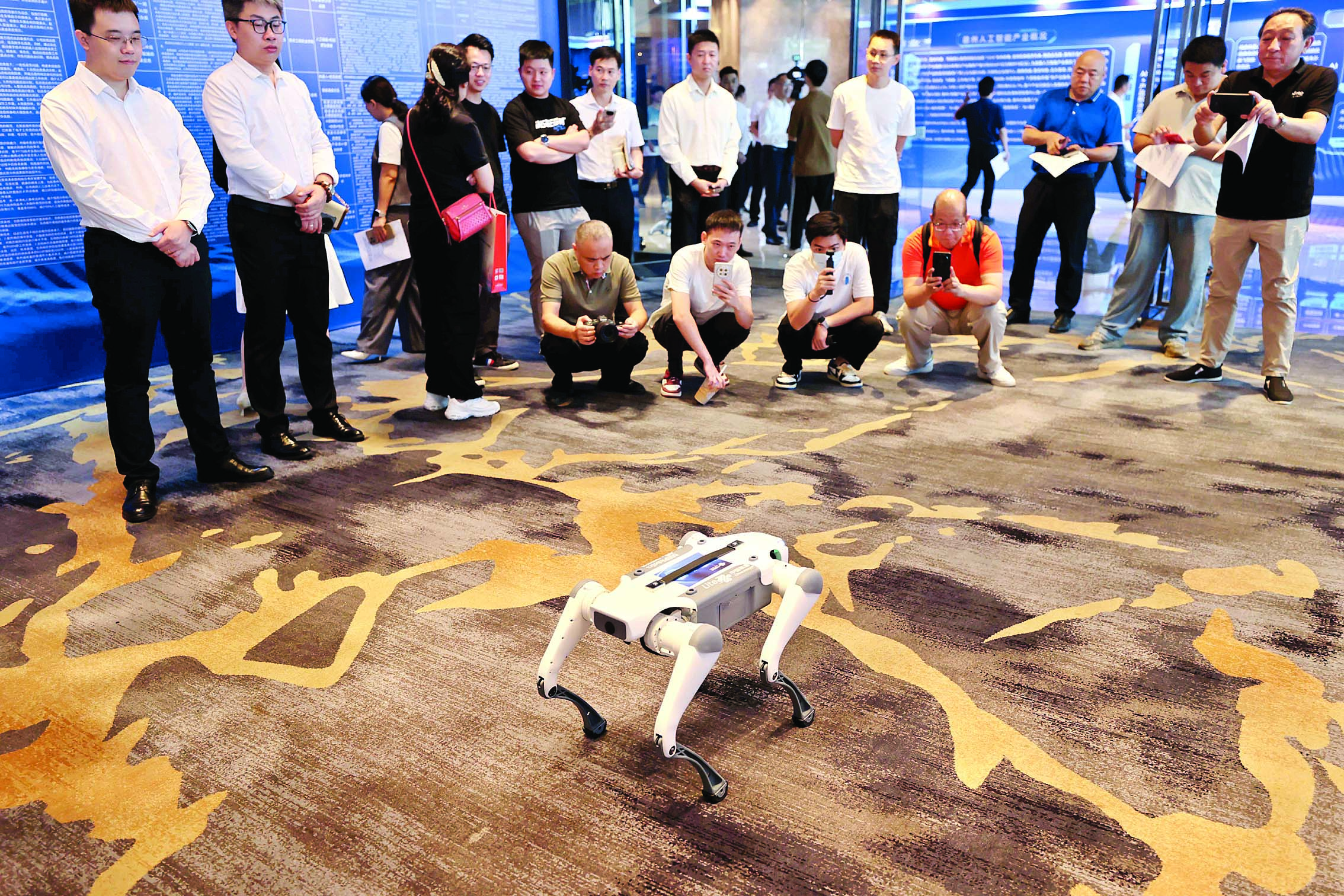     活动中展示的机械狗吸引不少人的目光。惠州日报记者杨建业 摄