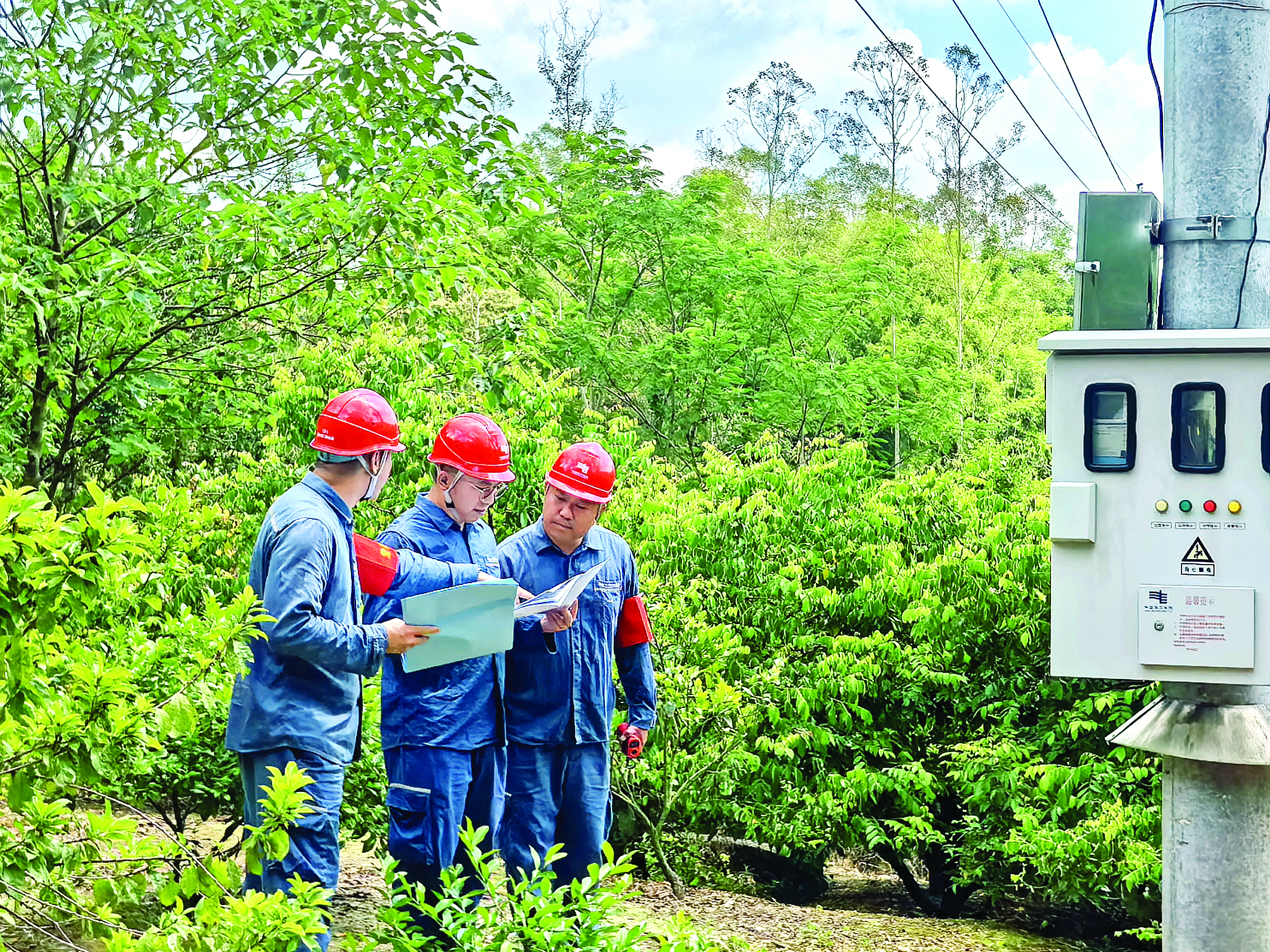     惠州龙门供电局工作人员正在实地研究电缆网架完善工程建设实施方案。广东电网惠州龙门供电局供图