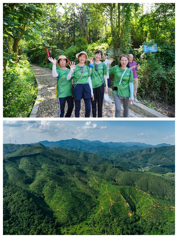 <p>    图一 大家在中途打卡拍照。    图二 美丽的鸡笼山。</p>