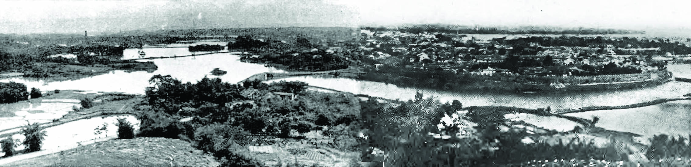     20世纪30年代，飞鹅岭上鸟瞰惠州城。惠州东江图片社供图