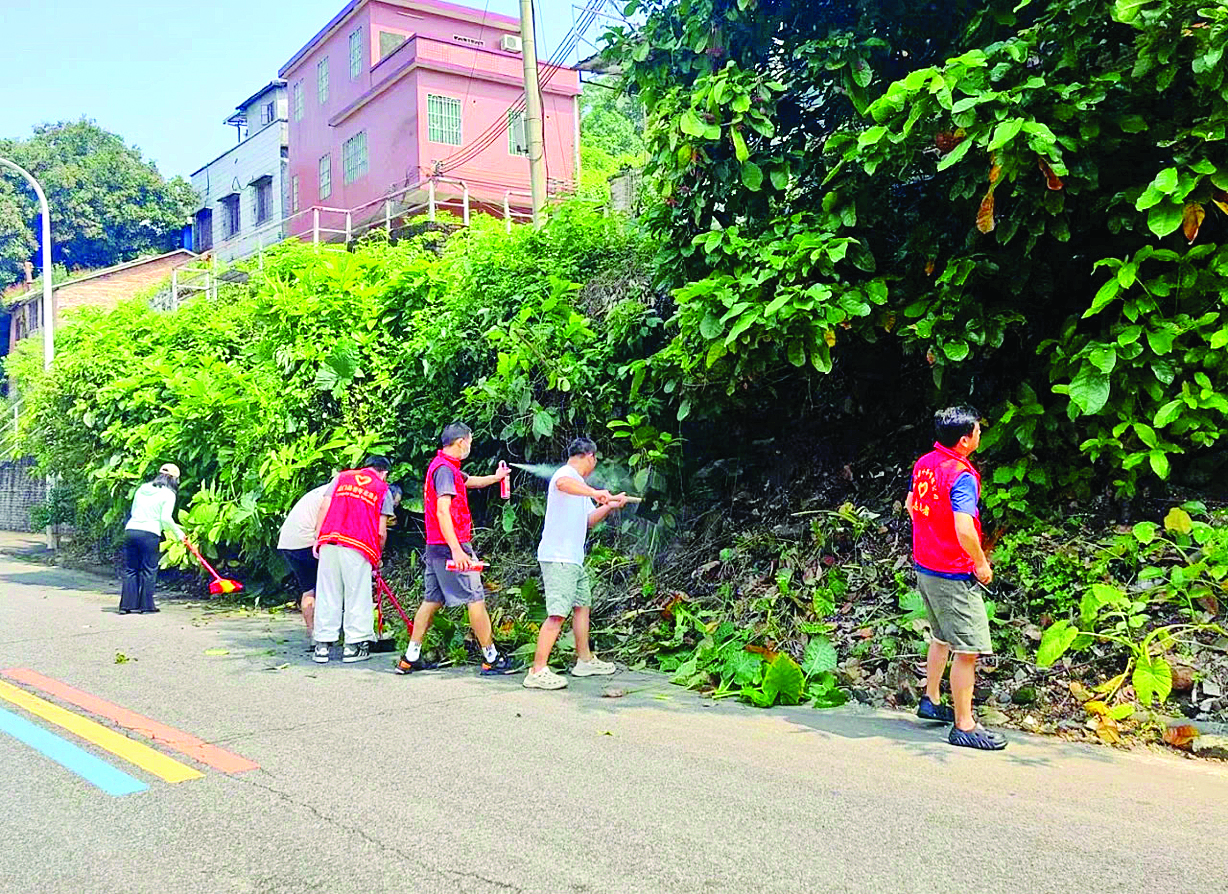     干部职工清理蚊虫孳生地。    惠州日报记者黄宇翔 通讯员龙融心 摄