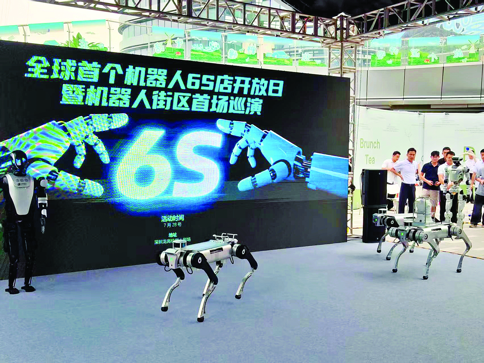     人形机器人和四足机器人在深圳龙岗机器人剧场举行巡演。       新华社发