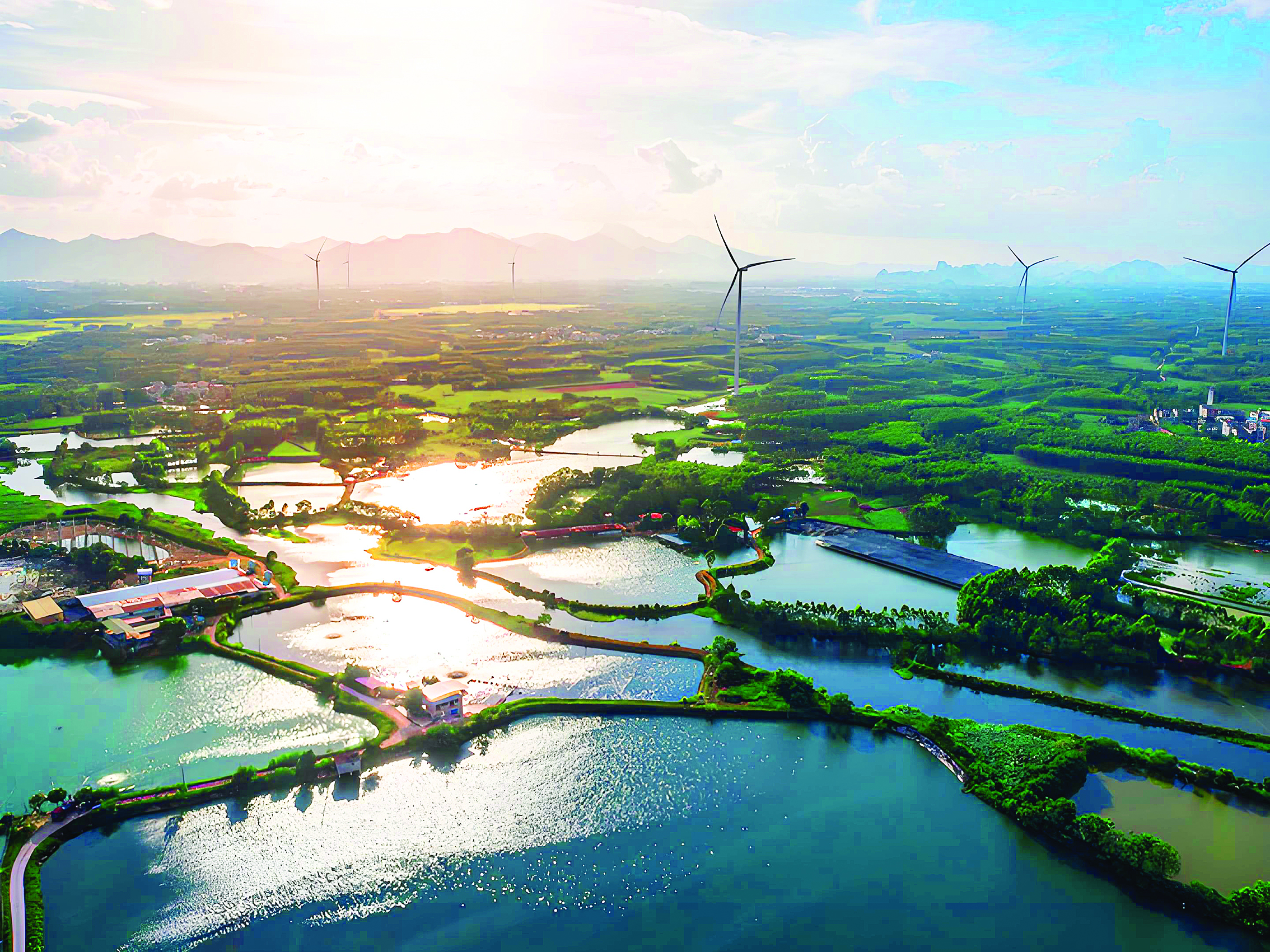     广西贵港110千伏百花山风电场产生的绿色电能通过南方电网主电网送到千家万户。新华社发