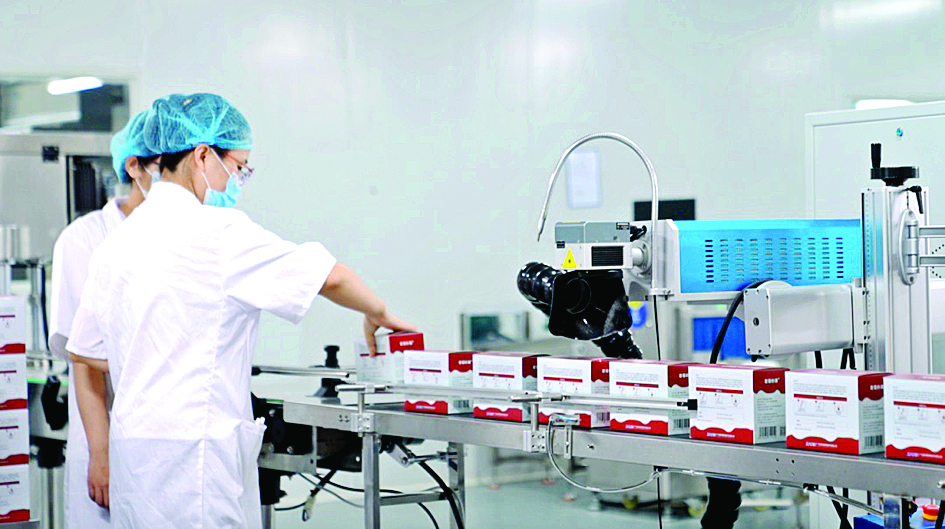     君悦公司生产车间里，工人有条不紊地进行药品装箱等作业。    惠州日报记者黄宇翔 通讯员龙门宣 摄