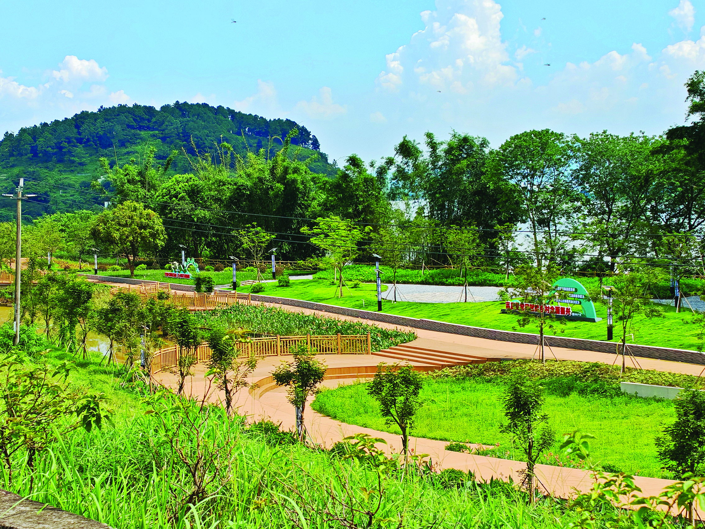     惠城区横沥镇“水墨田园·五彩共富”美丽乡村走廊的湿地公园，木栈道蜿蜒、林荫婆娑。惠州日报记者陈春惠 摄