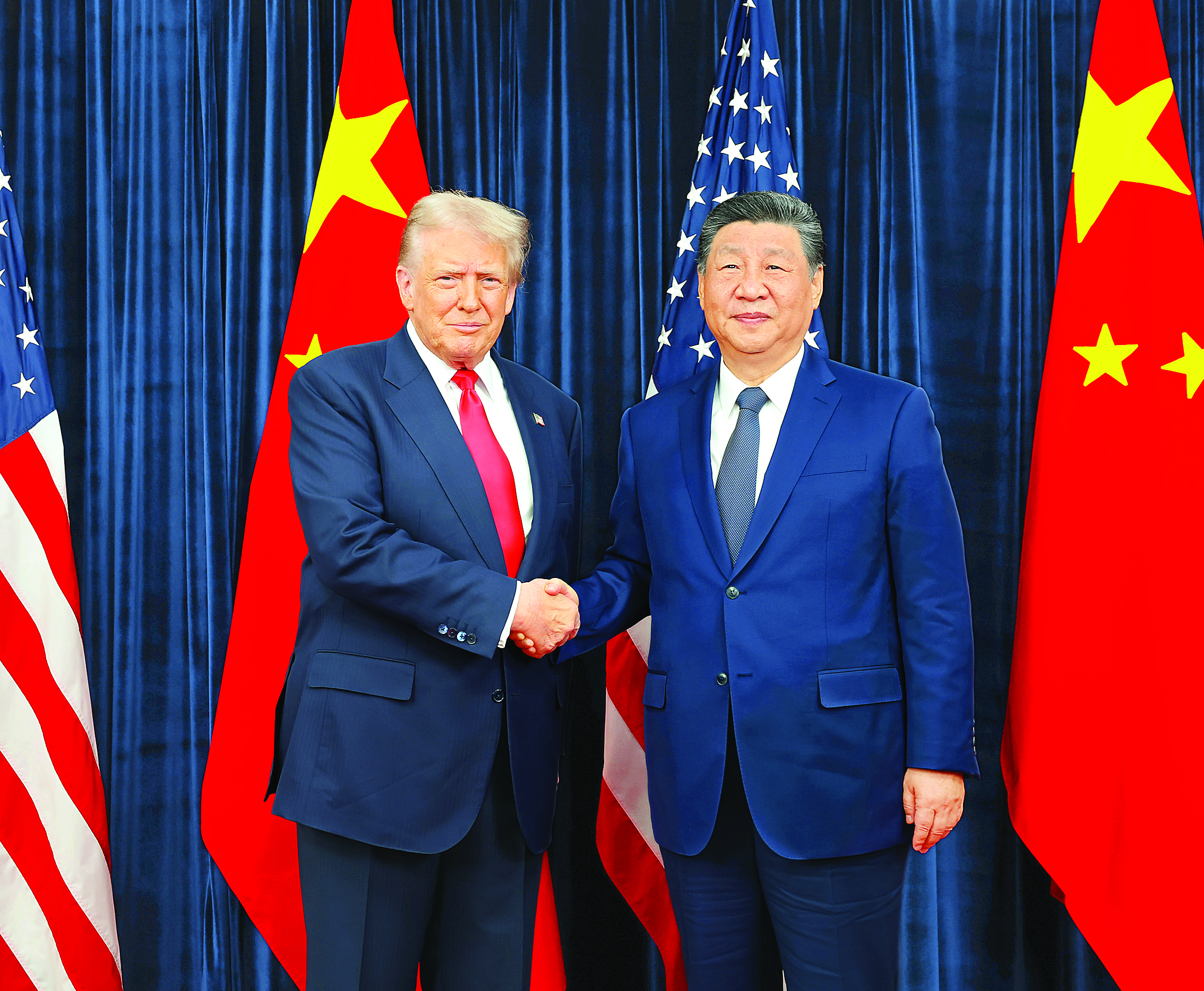     当地时间10月30日，国家主席习近平在釜山同美国总统特朗普举行会晤。新华社发