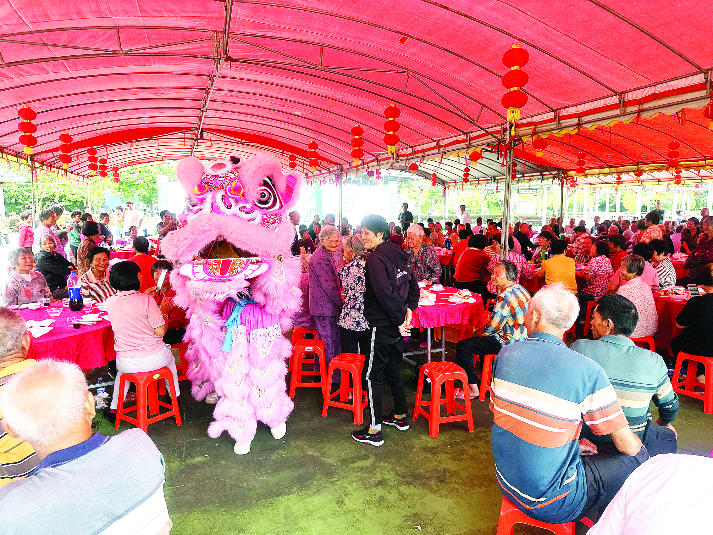     醒狮助阵“百叟宴”。