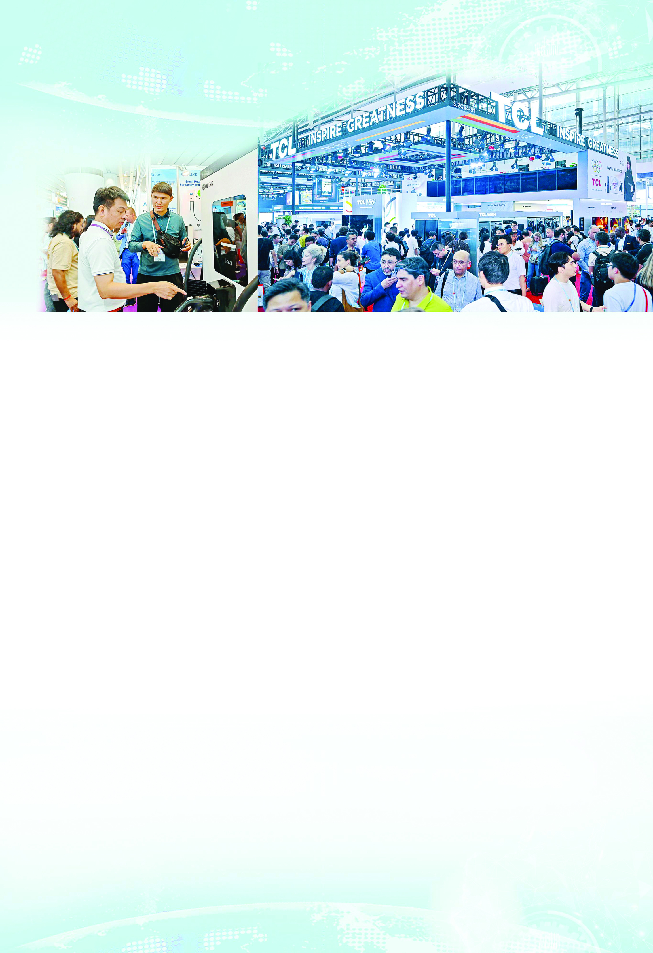     图一 客商在万物互联展位咨询。    图二 TCL携众多创新产品亮相第138届广交会。