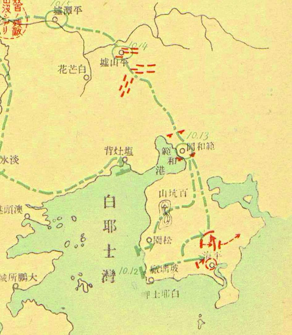 <p>    日军登陆大亚湾并入侵平海的路线图。 严艺超 翻拍</p>