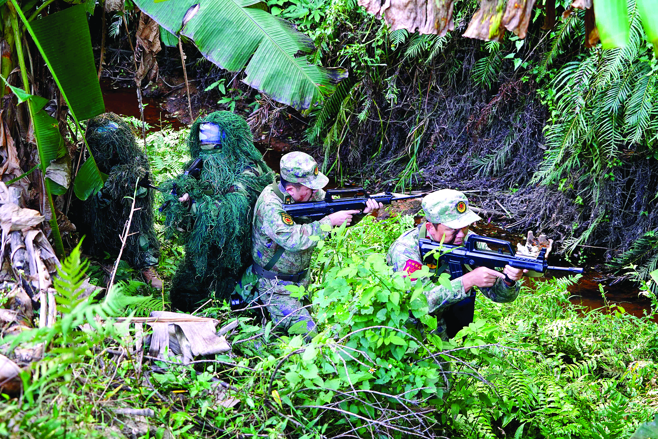     惠州军分区组织全市专武干部进行资格认证和基本业务技能培训。图为野外搜索训练。