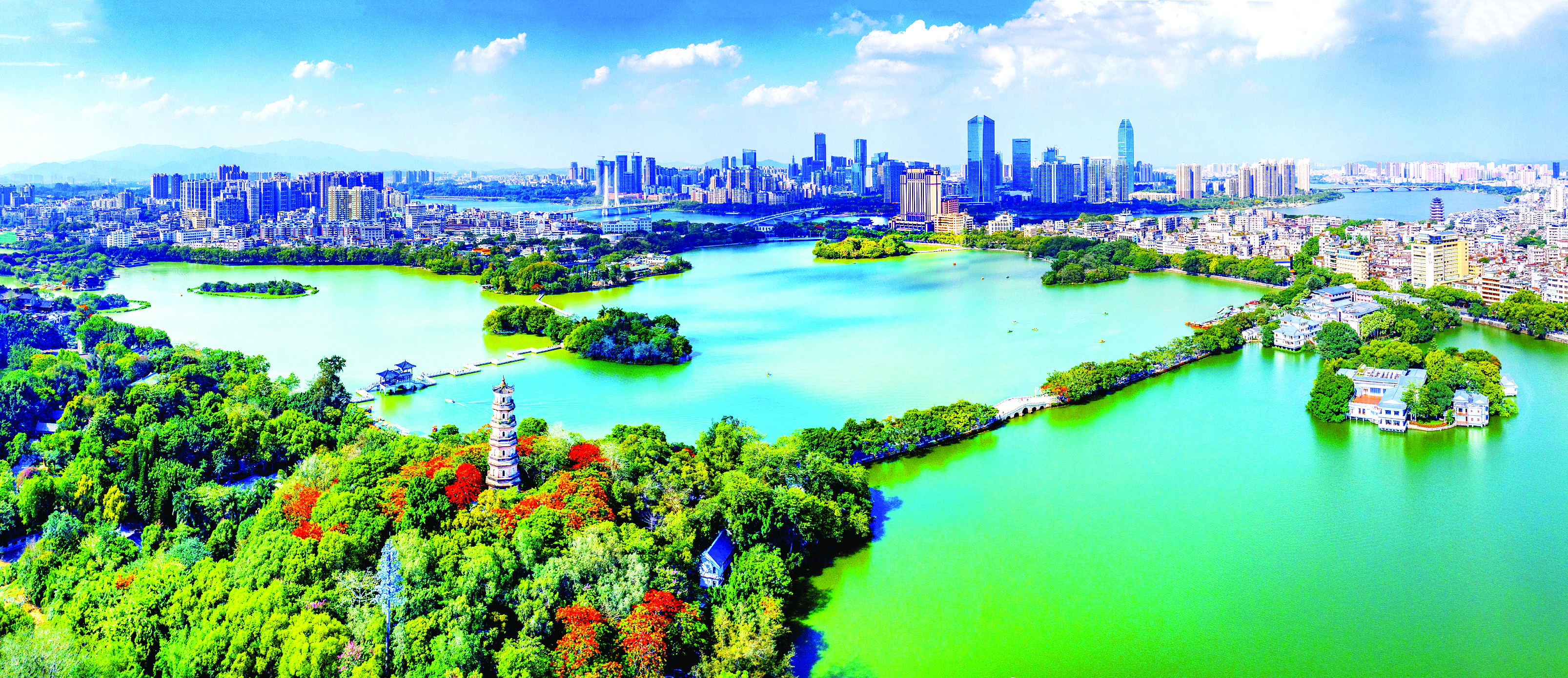     惠城区荣获2023年度广东省“百千万工程”考核“进位类区”优秀等次。这是惠州西湖。惠州东江图片社供图