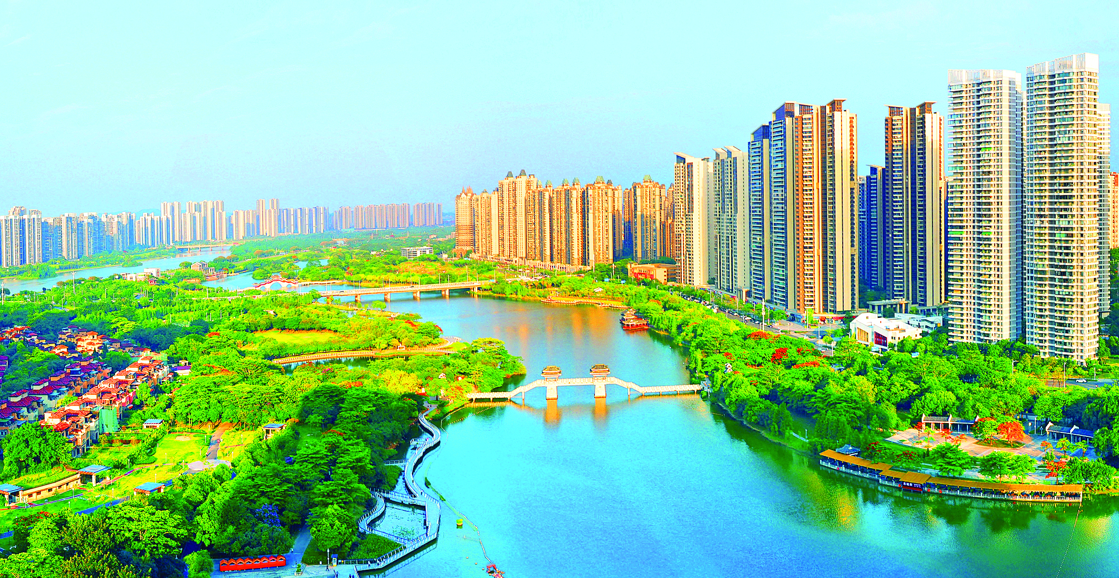     金山湖湿地公园草木葱郁，美不胜收。惠州东江图片社供图