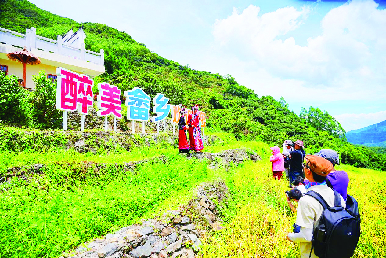     九龙峰旅游区角峰畲族村寨成游客热门打卡地。惠州日报记者周楠 摄