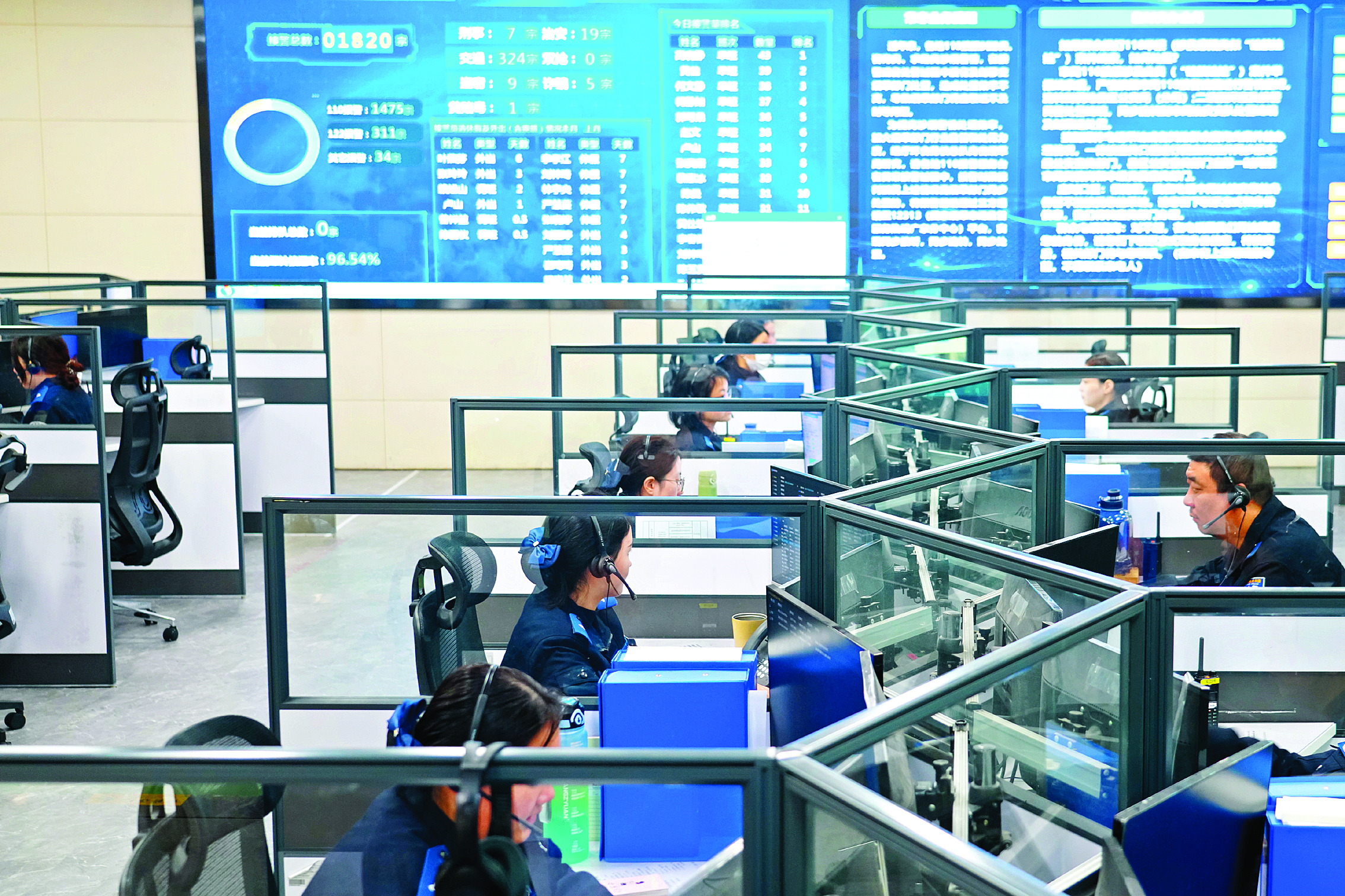     惠州市公安局110报警服务台接处警第一线。