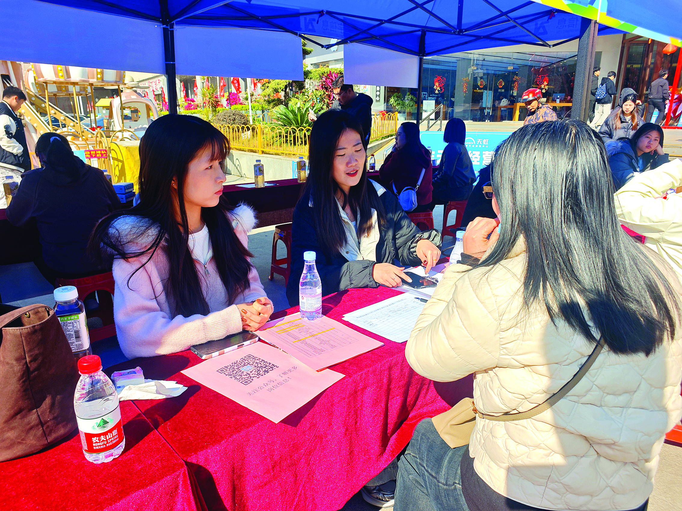     求职者与用人单位洽谈。