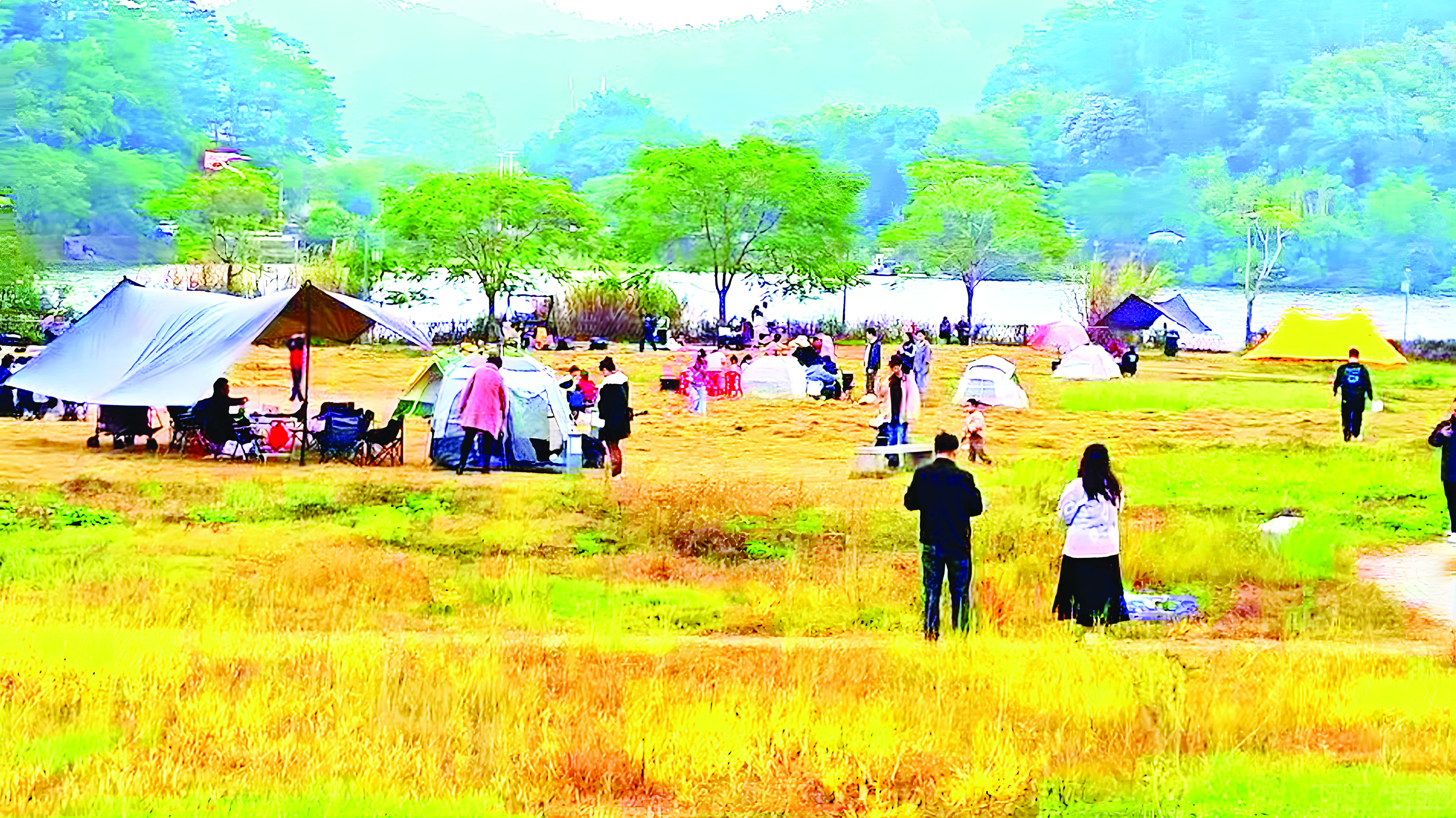     横河镇老圩村的滨水公园吸引游客前来游玩。