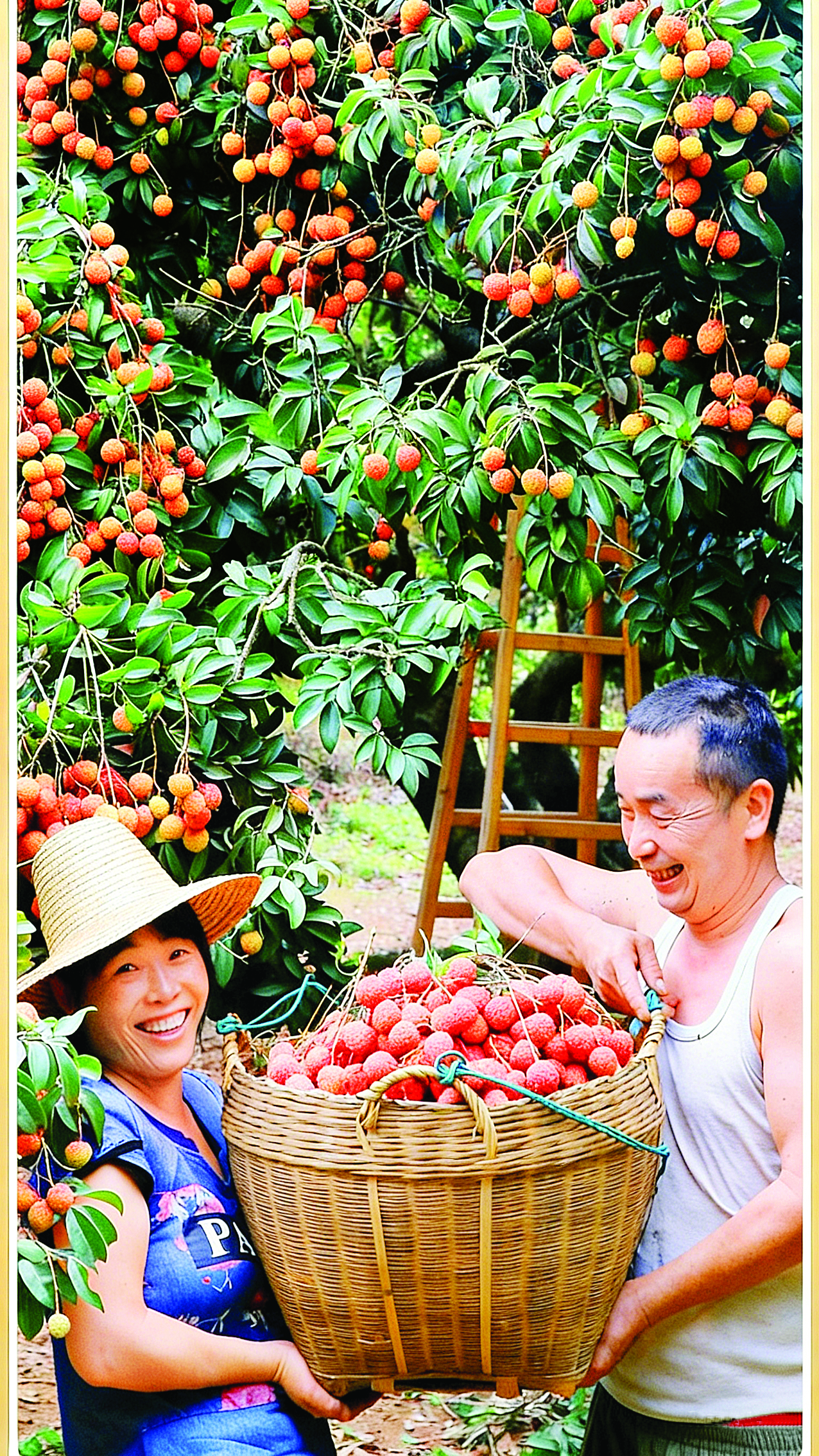     果农在采收荔枝。