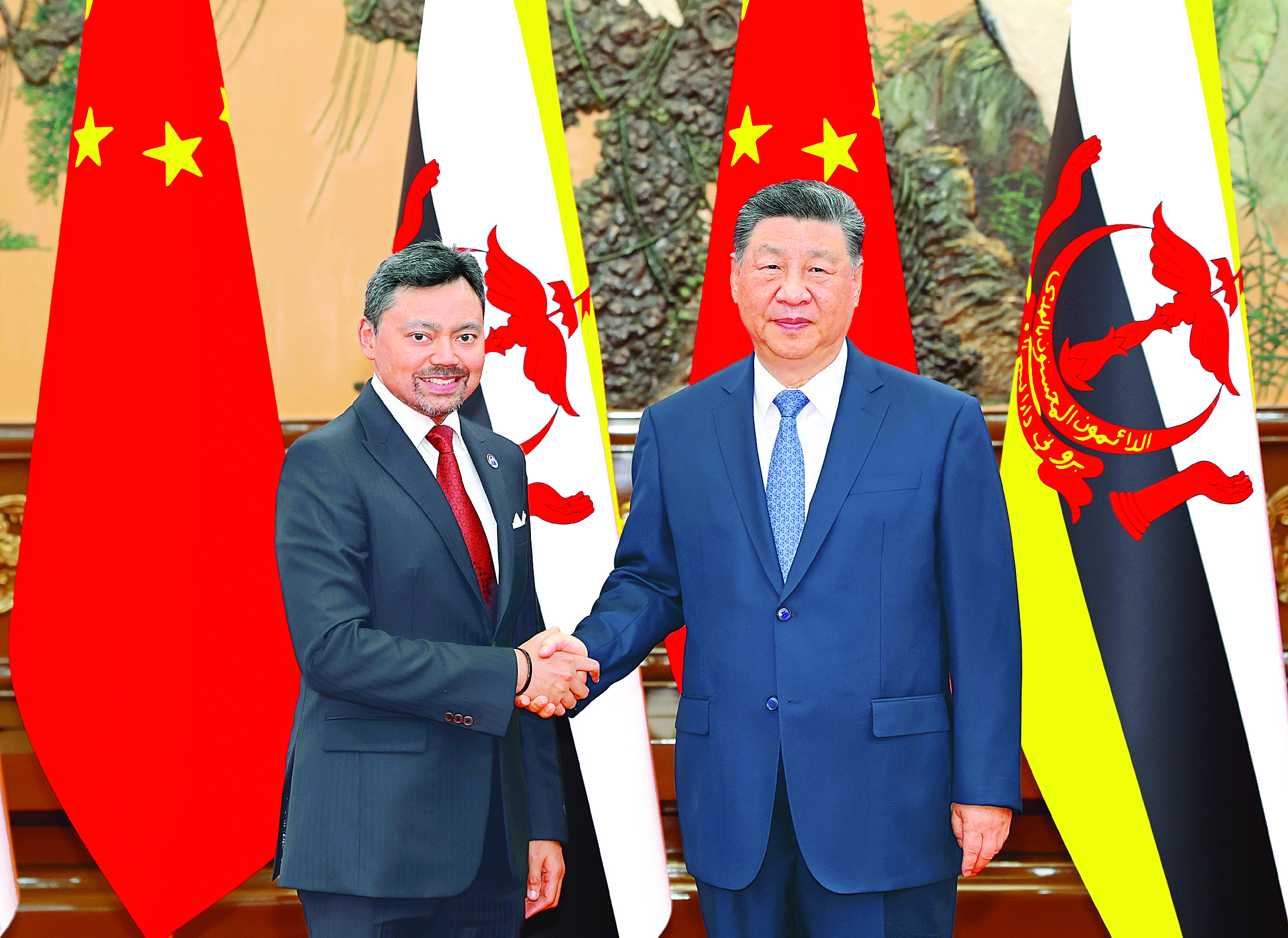     5月12日下午，国家主席习近平在北京人民大会堂会见来华进行正式访问的文莱王储比拉。新华社发