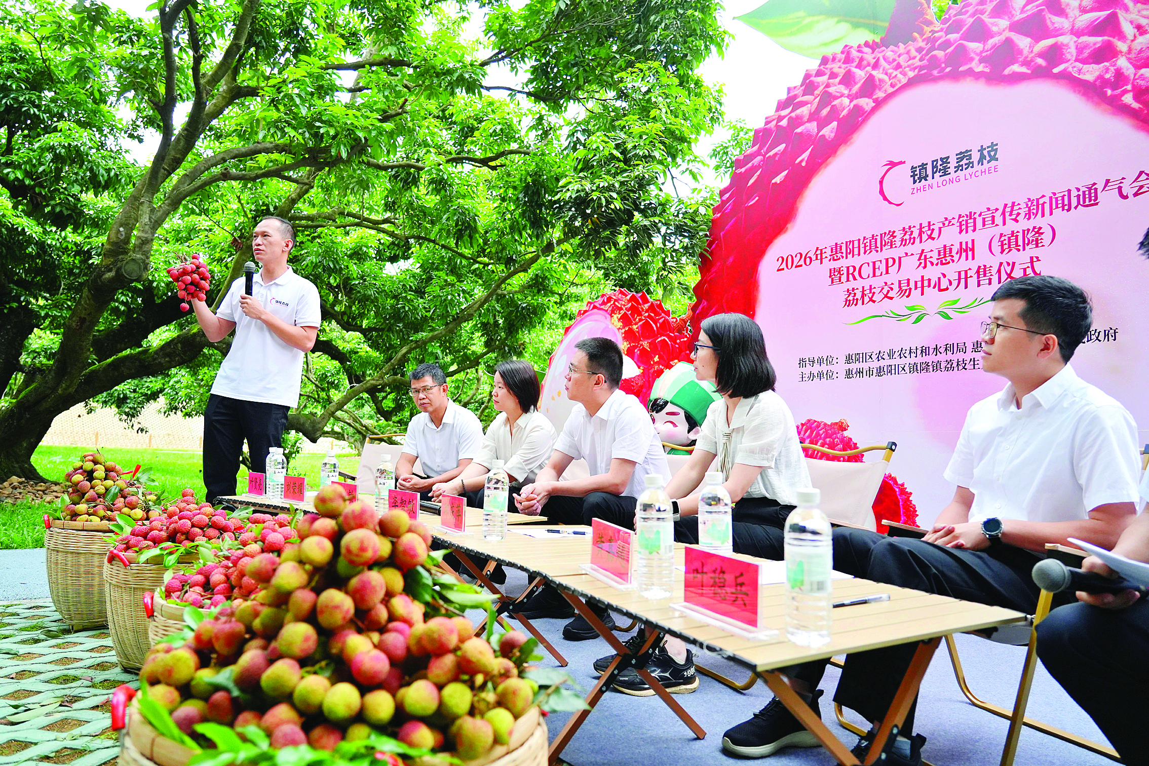     现场推介镇隆荔枝。惠州日报记者许文昌 摄